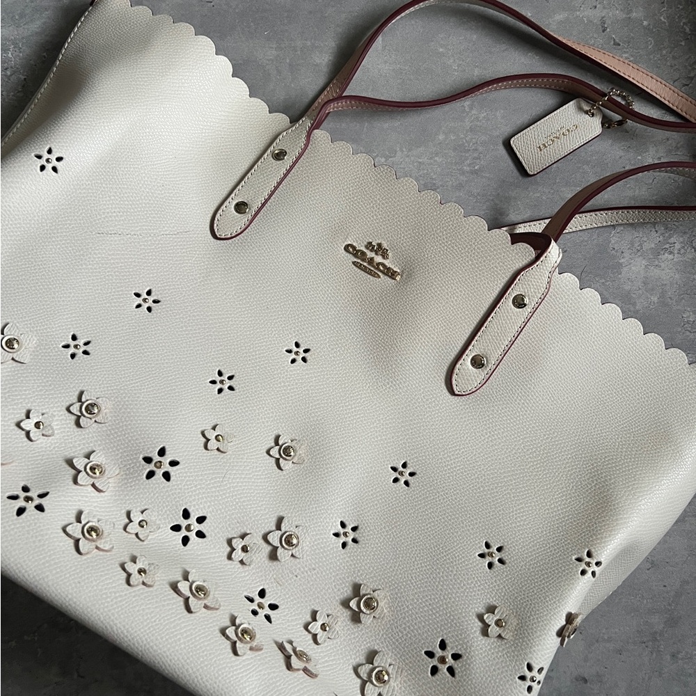 Coach Cream Floral Cut-Out Tote